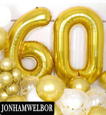Jonhamwelbor 60 Number Balloons Gold Big Giant Jumbo Number 60 Foil Mylar - Image 4