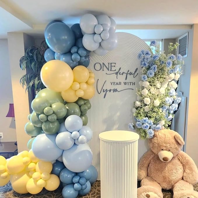 160Pcs 12 Inch Sage Green Dusty Blue Yellow Latex Balloons - Image 6