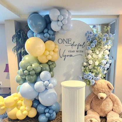 160Pcs 12 Inch Sage Green Dusty Blue Yellow Latex Balloons - Image 6