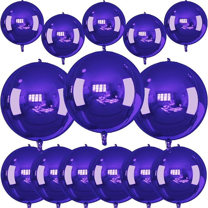 14 Pcs Dark Purple Round Foil Balloons 22/15/10 4D Ball Balloons Purple - Image 4