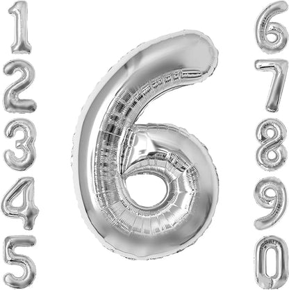 Sleek Silver Metallic Finish Number 6 Balloon, Chic Modern Party Decorations by Unknown