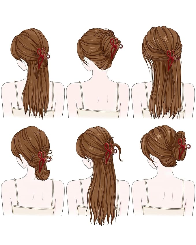 Mesovor 2 Pack Gold Metal Bow Hair Claw Clips, Nonslip 4.3" Large Hair Grip Hairclips for Thin and Thick | Acrylic Metal Strong Hold Claw Clip (Black, Red)
