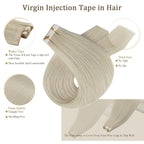 Full Shine Blonde Injection Tape in Hair Extensions 5Pcs Color 1000 Injected Tape in Extensions 22 Inch Virgin Human Hair Extensions Tape ins 12.5Gram Tape ins Human Hair Real Hair Extension for Women