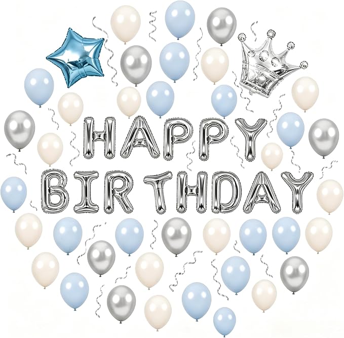 Blue Silver White Adult Birthday Balloon Garland Decor Kit | Easy DIY party by Unknown