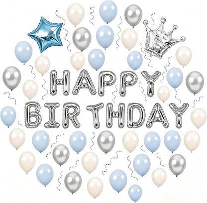 Blue Silver White Adult Birthday Balloon Garland Decor Kit | Easy DIY party by Unknown