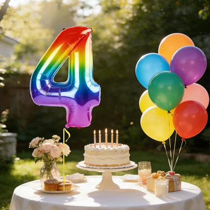 40 Inch Number 4 Balloons for 4th Birthday Party Decorations, 0-100 Rainbow - Image 3