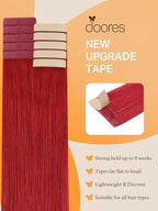 DOORES Remy Hair Tape in Human Hair Extensions, Red 14 Inch Straight Real Hair Skin Weft