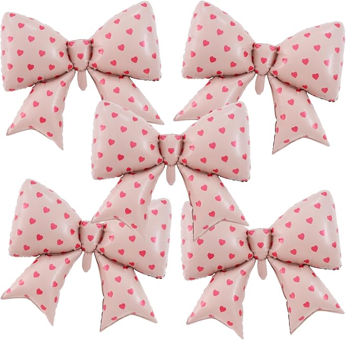 38 Inches Bow Balloon with Pink Heart Print by Vuzvuv