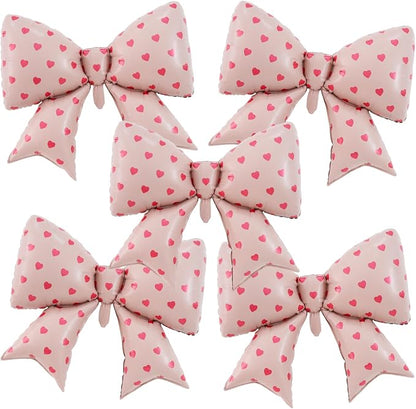 38 Inches Bow Balloon with Pink Heart Print by Vuzvuv