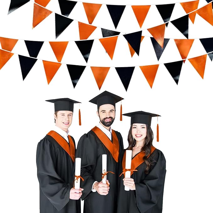 Black Orange Party Decoration Metallic Fabric Triangle Pennant Banner Flag - Image 4
