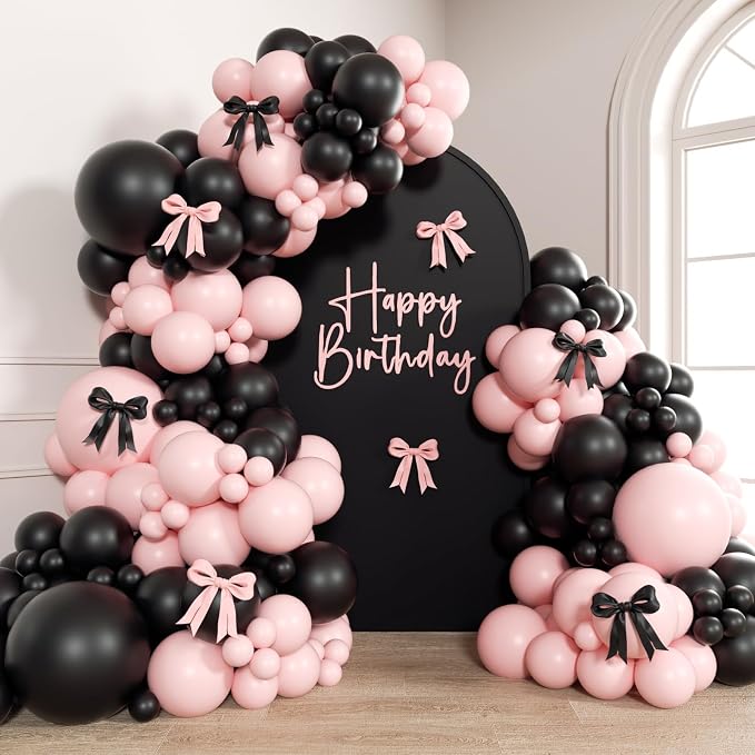 155pcs Pink and Black Balloon Arch Kit by GIZIUXNE