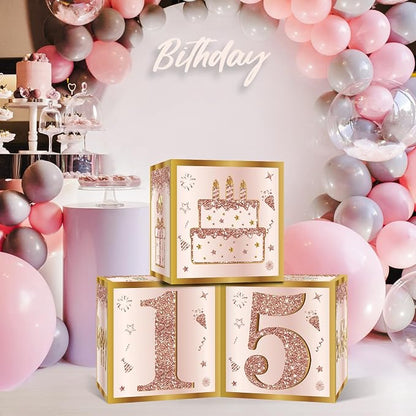 Guiruiy 3Pcs 15th Birthday Decorations Balloon Gift Boxes - Image 4