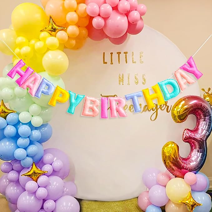 Pre-Strung Pastel Felt Happy Birthday Banner, Macaron Birthday Decorations | - Image 7