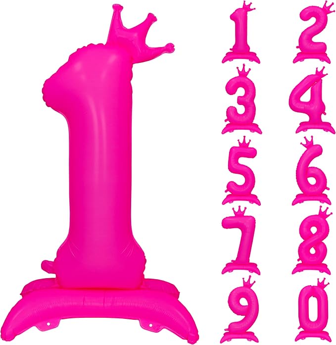 Fluorescent Pink Crown Number 1 Foil Balloon Neon Glow In The Dark Balloon | by YOIOZAIZAI