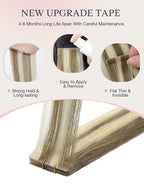 DOORES Invisi Edge Tape in Hair Extensions Human Hair, Light Brown Highlighted Medium Blonde 10 Injection Tape-ins with 10 Classic Tape-ins 50g 20 Inch, Virgin Tape in Extensions