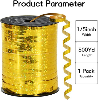 BEISHIDA 500 Yards Gold Crimped Curling Ribbon Shiny Metallic Balloon String - Image 2