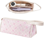 Large Quilted Hair Tools Travel Bag,Aesthetic Hair Styling Accessories Storage Case for Flat Irons,Straightener,Curling Iron,Hair Dryer,Dyson Airwrap Travle Bag,Portable Organizer（03Pink Bow）