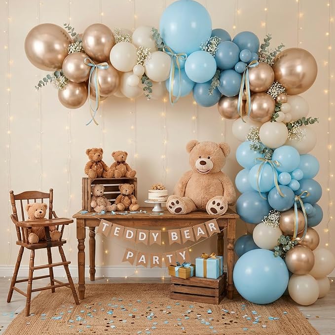 RUBFAC Dusty Blue and Gold Balloons - Image 4
