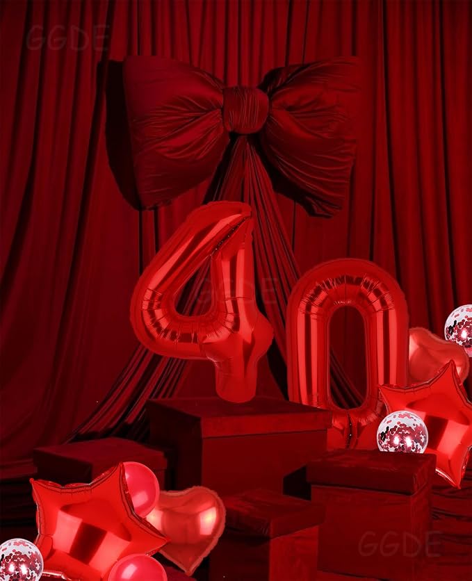 40 Inch Red Number Balloons 40 Mylar Foil 40th Birthday Party Decor 10 Pcs | - Image 3