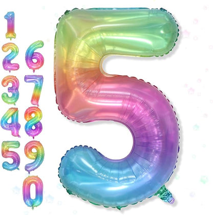 Big Number 5 Balloons, Rainbow Foil 5 Balloon Numbers 40 Inch, Giant 5th by Froova
