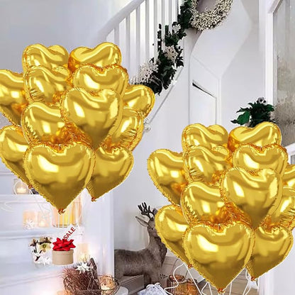 Gold Heart Balloons, 18inch Bright Gold Heart Shaped Foil Balloons 12Pcs Helium - Image 3