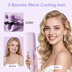 Waver Hair Crimper, 1.25 Inch Curling Wands with Ceramic 3 Barrels, 4 Temp Settings, Heat Resistant Glove, Fast Heating Crimper Hair Iron for Short and Long Hair (Purple)