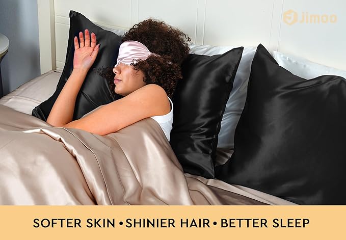 100% Mulberry Silk Pillowcase for Hair and Skin, 22 Momme Pure Natural Silk Pillow Case Both Sided with Zipper, Pillow Cover for Women Mom Men (Black, Queen 20''×30'', 1 Pack)