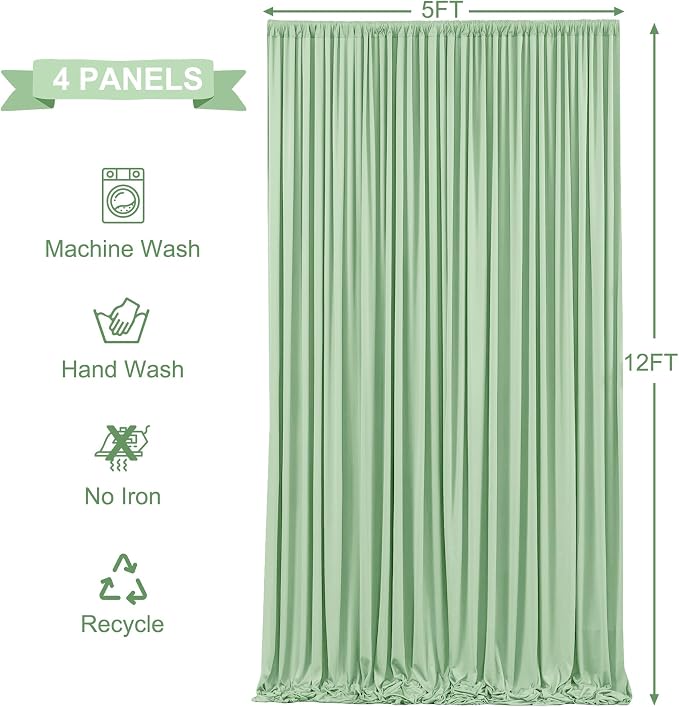4 Panels Sage Green Backdrop Curtains - Image 5