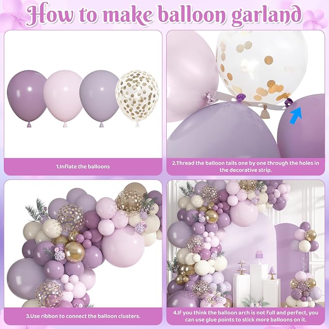 152Pcs Dusty Purple Balloons Arch Kit Different Size | Pink Lavender Lilac - Image 7