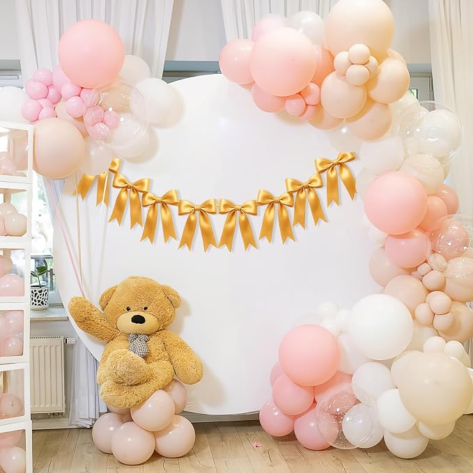 1 String of 8PCS Golden Bow Garland Banner Decoration, Pre-Strung Satin Ribbon - Image 5