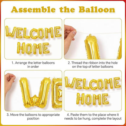 Welcome Home Balloons Red Gold, 16Inch Welcome Home Foil Balloons Banner - Image 8
