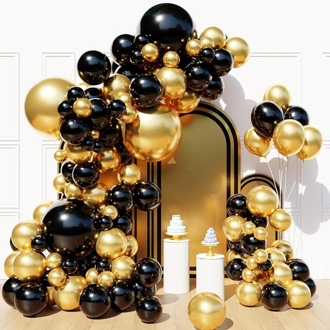 Black and Gold Balloon Arch Kit by Myafqsj