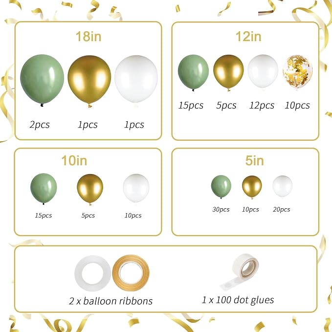 136pcs Sage Green Gold White Balloons Garland Arch kit, 18 12 10 5 Inch Olive - Image 2