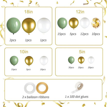 136pcs Sage Green Gold White Balloons Garland Arch kit, 18 12 10 5 Inch Olive - Image 2