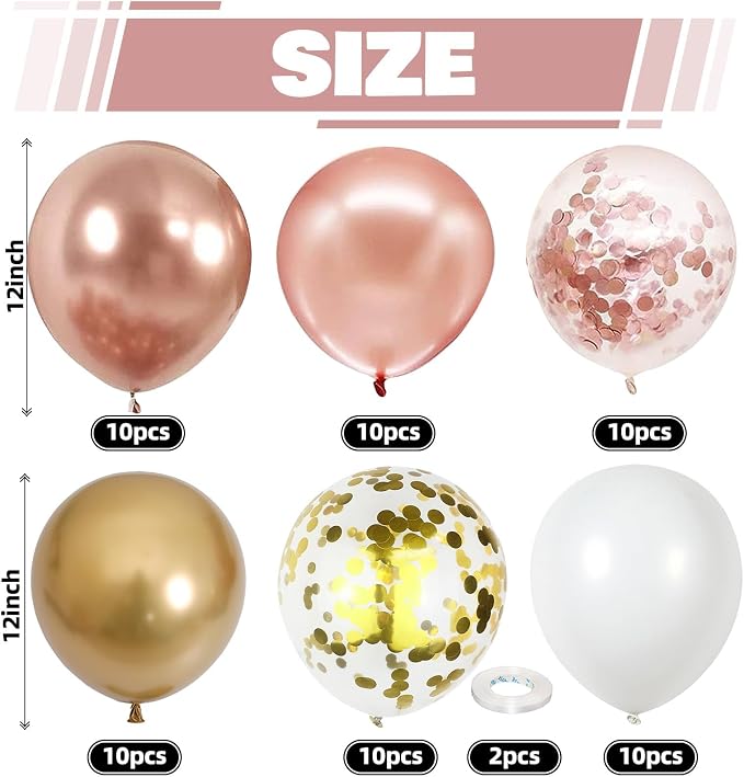 Rose Gold Confetti Balloons, 60 Packs 12 inch Metallic Rose Gold and Chrome - Image 2