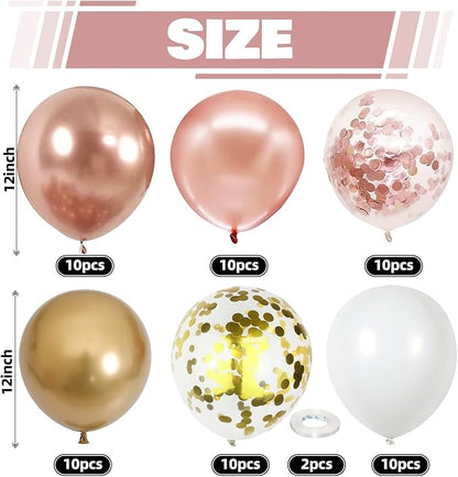 Rose Gold Confetti Balloons, 60 Packs 12 inch Metallic Rose Gold and Chrome - Image 2