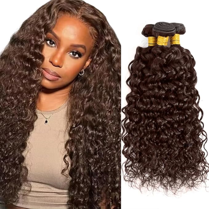Color 4 Bundles Human Hair Dark Brown Water Wave Bundles 20 22 24 Inch Niegmeag Double Weft Brown Wet and Wavy Bundle Hair Weave Brazilian Virgin Remy Hair Extensions