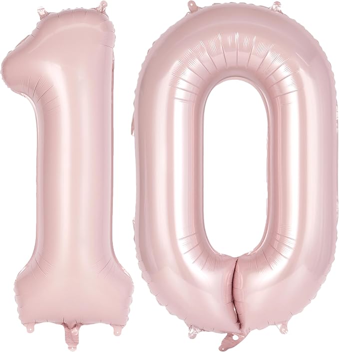 Light Pink Number 10 Balloon, 40 Inch Giant Mylar Number Balloons, Large Foil by AIQINHU