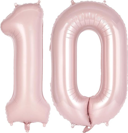 Light Pink Number 10 Balloon, 40 Inch Giant Mylar Number Balloons, Large Foil by AIQINHU