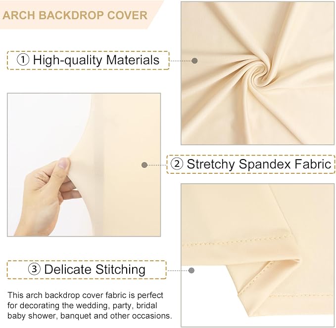 FANPROMS Beige Arch Backdrop Cover Set of 3 Wedding Arch Cover 4x5x6FT Round - Image 3