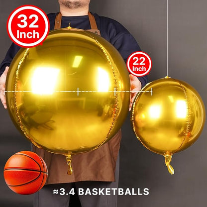 PartyWoo Metallic Gold Large Round Giant 4D Foil Balloons 6pcs 32 Inch | 32 Inch - Image 2