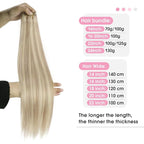 YoungSee Weft Hair Extensions Human Hair Blonde Highlight Human Hair Weft Extensions Warm Ash Blonde Highlights Bleach Blond Soft and Smooth Sew in Bundles Remy Hair 16Inch 100G