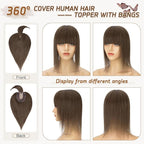 Rich Choices Real Human Hair Toppers for Women With Bang 100% Remy Human Hair Topper for Thinning Hair Clip in Silk Base Hair Topper 6 Inch #2R Chocolate Brown