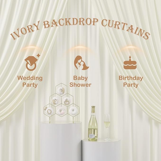50ft x 12ft Wrinkle Free Ivory Backdrop Curtains - Image 4