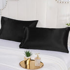 Satin Silk Pillowcase for Hair and Skin, Black Pillow Cases Standard Size Set of 4 Pack Super Soft Pillow Case with Zipper Closure (Black, Queen(4 Pack))