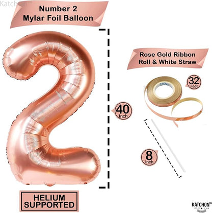 KatchOn Rose Gold Number 2 Balloon 40 Inch | Mylar Rose Gold 2 Balloon - Image 4