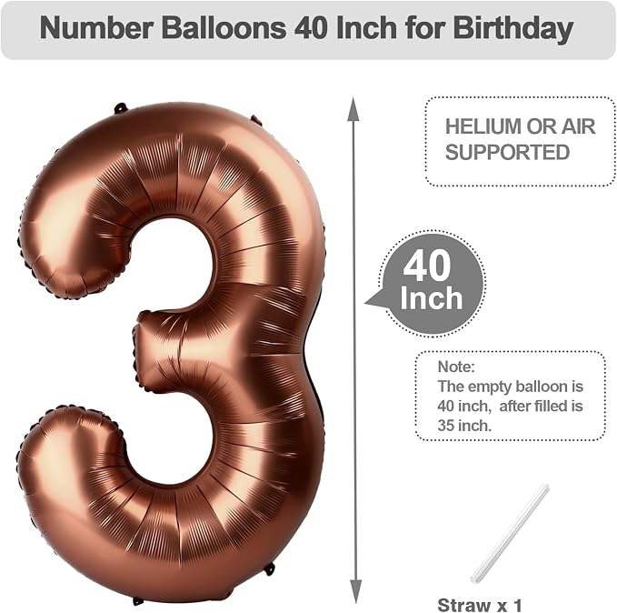 Number 2 Balloons 40 Inch Coffee Brown Balloon - Image 5