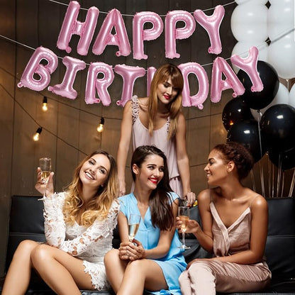 PIGETALE Pink Happy Birthday Banner, 16 Inch 3D Aluminum Foil Inflatable - Image 2