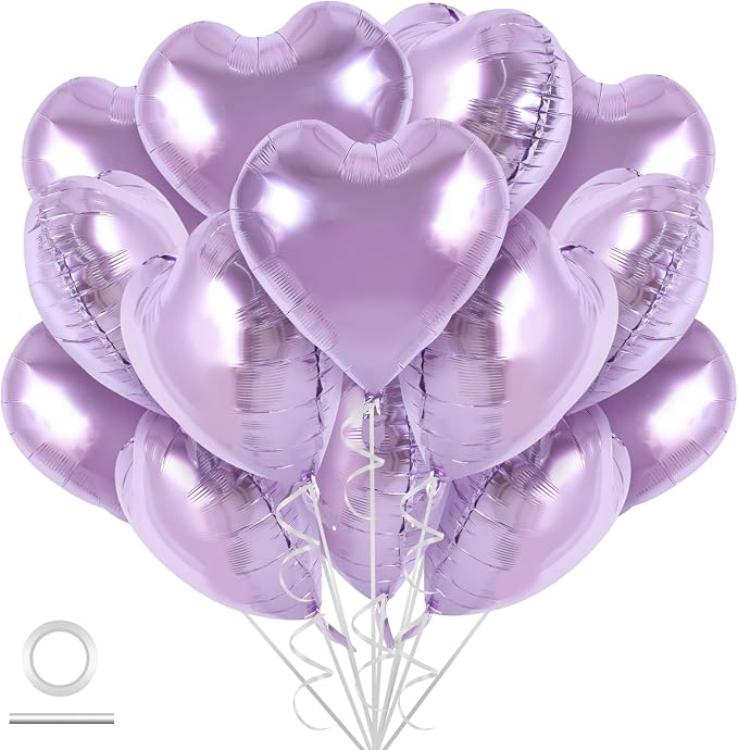 TONIFUL 30 Pcs Light Purple Heart Balloons 18 Inch Heart Shape Foil Balloon | by TONIFUL