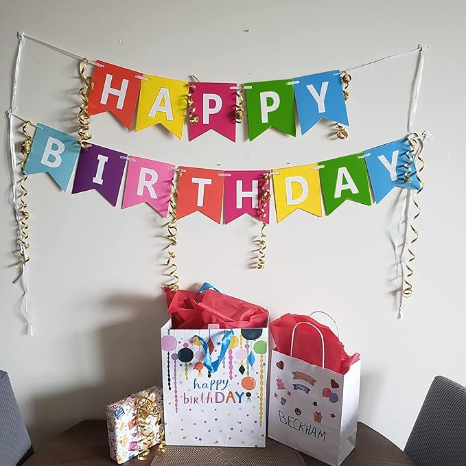 Pre-Strung Rainbow Happy Birthday Banner Sign Colorful Party Decorations | - Image 7